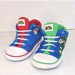 Super Mario Luigi High Top Slippers Plush House Shoes Size 13-1 Kids Nintendo